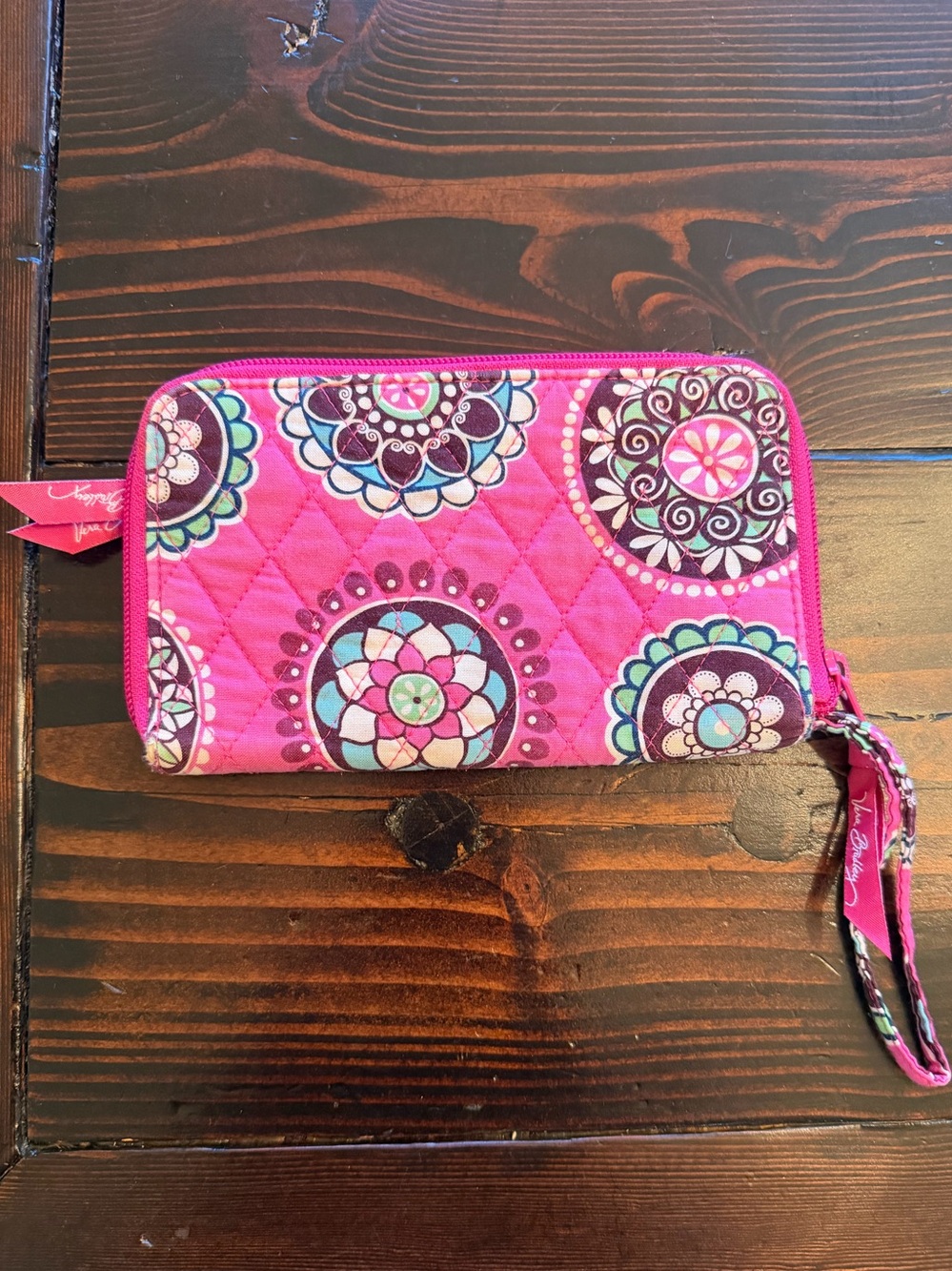 Vera Bradley Zip-Around Wallet Wristlet retired "Pinwheel Pink" pattern.
